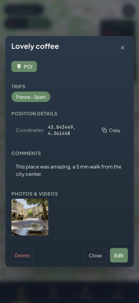 Rich place detail with photos and notes